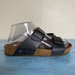 Haflinger Andrea Sandal Women Size  Flat Slip On Leather Straps Buckle Sz 37/ 7